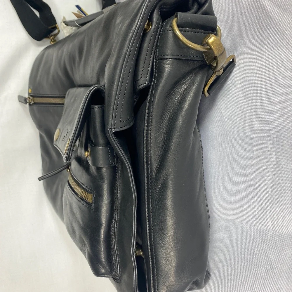 Tosca Blu Black leather Messenger Crossbody Shoulder CarryOn Travel Business Bag